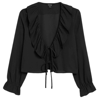 Black cropped ruffled blouse - Black - Monki WW