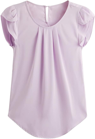 Milumia Womens Casual Round Neck Basic Pleated Top Shirt Curved Keyhole Back Blouse (Z Lilac Purple, Small, Short Sleeve) at Amazon Women’s Clothing store