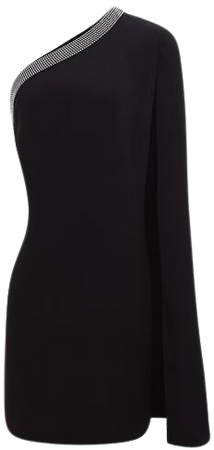 Reiss Black Marlene One Shoulder Embellished Mini Dress | REISS USA