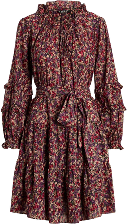 Floral Ruffle-Trim Cotton Voile Dress
