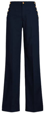 Button-Trim Wide-Leg Trouser