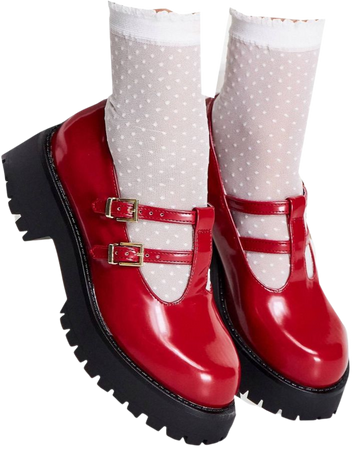chunky mary jane flat red shoes