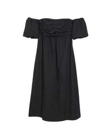 Black ruched bardot midi dress | River Island