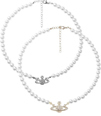 Amazon.com: 2PCS Saturn Artificial Rhinestone Pearl Necklace Set White Crystal Jewelry Lady Charm Lady Girlfriend Wedding Birthday Anniversary: Clothing, Shoes & Jewelry