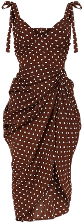 Chocolate Polka Dot Underwire Detail Draped Midi Dress | PrettyLittleThing USA