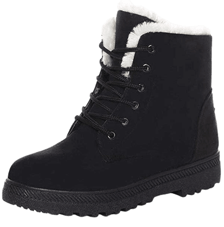 Snowball Boots for Women Outdoor Winter Snow Boots Suede Cotton Warm Fur Lined Ankle Booties Lace Up Flat Platform Shoes Black
