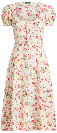 Floral Belted Linen Dress