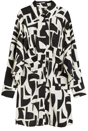 Satin Shirt Dress - Cream/black patterned - Ladies | H&M US