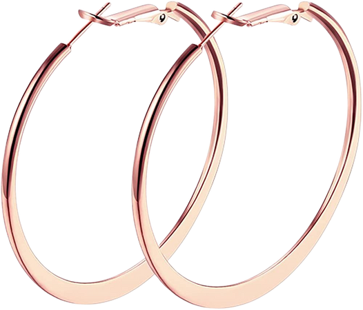 Amazon.com: Hoop Earrings, 18K Rose Gold Plated Flattende Hoops Earrings for Women: Clothing, Shoes & Jewelry