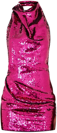 Pink Sequin High Neck Backless Bodycon Dress | PrettyLittleThing USA