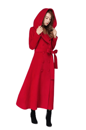 red winter coat hooded woman model