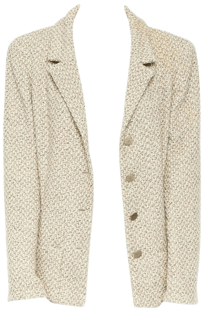 CHANEL 01P beige knit tweed shoulder pad classic straight blazer jacket FR44 For Sale at 1stdibs