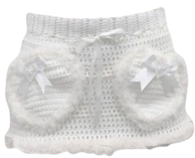 White Crochet Skirt With Fuzzy Heart Pockets