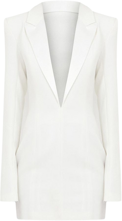 White Tailored Satin Lapel Blazer Dress | PrettyLittleThing USA