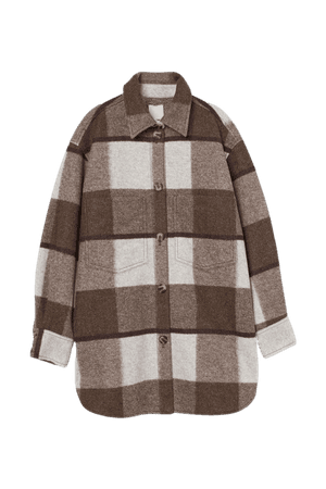 Felted Shirt Jacket - Brown/gray plaid - Ladies | H&M US