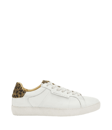 ALLSAINTS US: Womens Sheer Leather Leopard Print Sneakers (off_white_brown)
