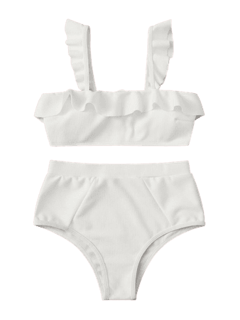 Ruffle Trim High Waisted Bikini Swimsuit | SHEIN USA