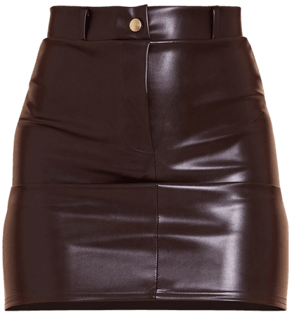 Chocolate Faux Leather Basic Button Mini Skirt | PrettyLittleThing USA