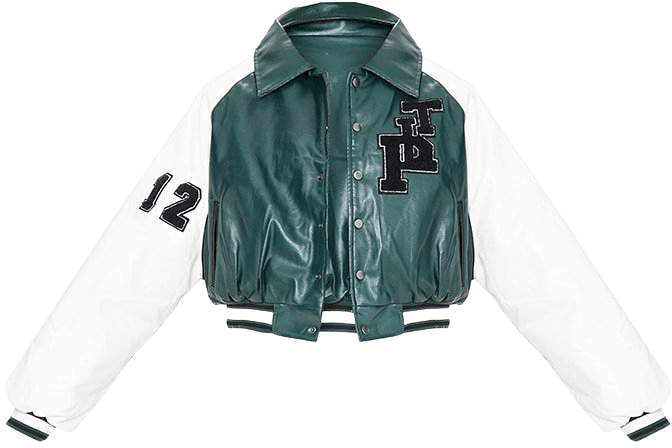 Green Pu Raglan Sleeve Crop Varsity Bomber Jacket | PrettyLittleThing USA