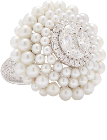 18k White Gold Pearl & Diamond Ring By Amrapali | Moda Operandi