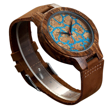 Wood and Cracked Blue Quartz Wristwatch