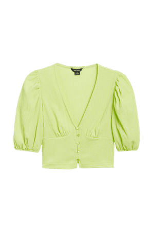 Green puff sleeve crop top - Bright lime green - Monki WW