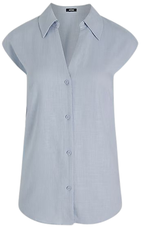 Linen-blend Cap Sleeve Button Up Shirt | Express