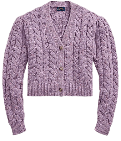 Cable Wool-Blend Puffed-Sleeve Cardigan