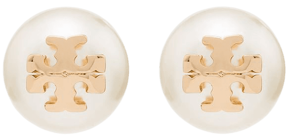 Tory Burch logo-plaque Pearl Stud Earrings - Farfetch