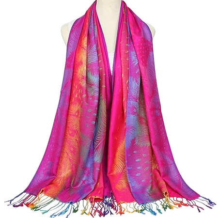 Fashion Colorful flowers Jacquard cotton pashmina Women Wrap Shawl tassels Scarves 75" x 27.5" (THM08-01) at Amazon Women’s Clothing store: