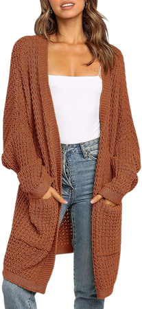 MEROKEETY Women's Oversized Long Batwing Sleeve Cardigan Waffle Knit Sweater Coat at Amazon Women’s Clothing store