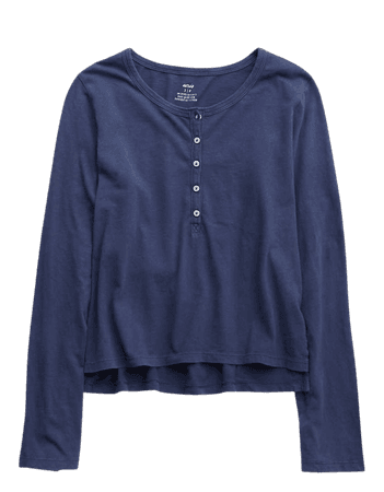 Aerie Long Sleeve Cropped Henley T-Shirt