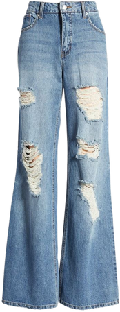 Prosperity Denim Destroyed High Waist Nonstretch Wide Leg Jeans | Nordstrom