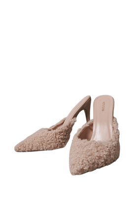 Cream Borg Point Toe Heeled Mules | Footwear | PrettyLittleThing USA