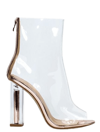 GOLD DIGGER CLEAR PERSPEX ROSE GOLD BLOCK HEELED BOOTS