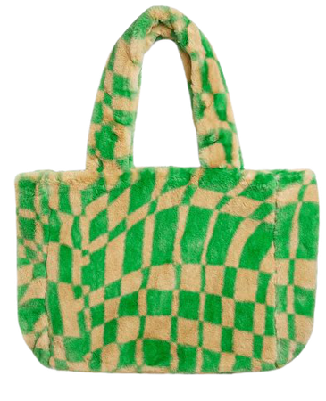 Oversized tote bag - Green and beige check - Bags - Monki WW