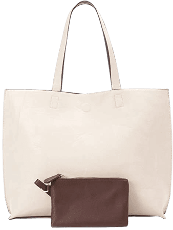 Amazon.com: Overbrooke Reversible Tote Bag - Vegan Leather Womens Shoulder Tote with Wristlet, Black/Light Brown, Large : Clothing, Shoes & Jewelry