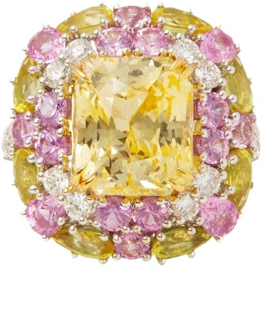 18ct White Gold Yellow Sapphire, Diamond, Pink and Green Sapphire Cluster Ring For Sale at 1stDibs | 18ct white gold diamond ring