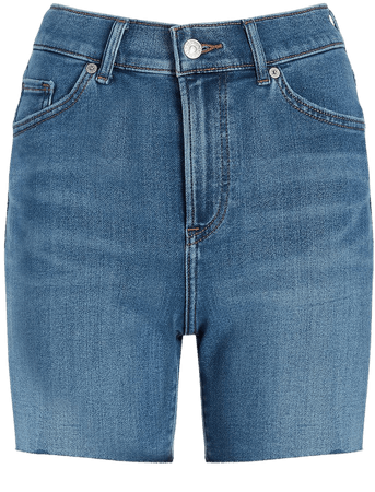 High Waisted Knit Raw Hem Jean Shorts | Express