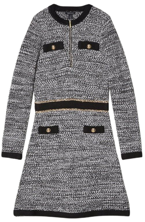 Tweed Knit Long Sleeve Military Trim Mini Dress | Karen Millen