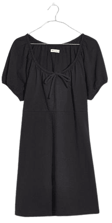 Seersucker Knit Puff-Sleeve Mini Dress