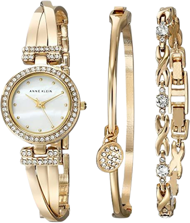 Anne Klein Women's AK/1868GBST Swarovski Crystal-Accented Gold-one Bangle Watch and Bracelet Set: Anne Klein