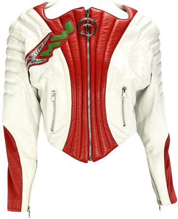 S/S 1990 Thierry Mugler Padded White Red Leather Space Age Motorcycle Zip Jacket For Sale at 1stDibs