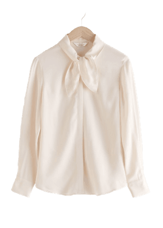 Satin Pussy Bow Blouse - White - Blouses - & Other Stories
