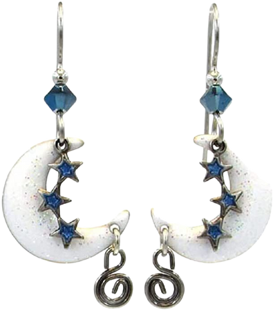 Amazon.com: Silver Forest Goldtone Surgical Steel Dangle Moon Stars & Crescent Earrings E-9762 : Clothing, Shoes & Jewelry