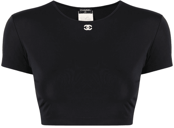 Chanel Pre-Owned 1995 logo cropped T-shirt - FARFETCH