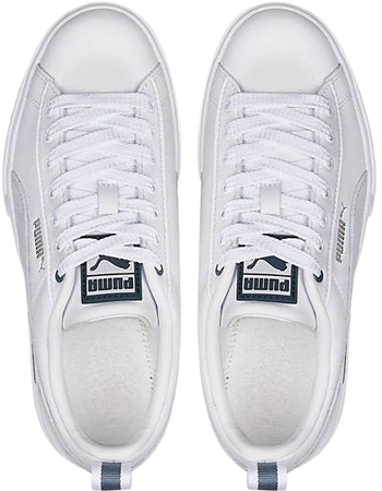 Puma Mayze platform sneakers in white/gray/blue | ASOS