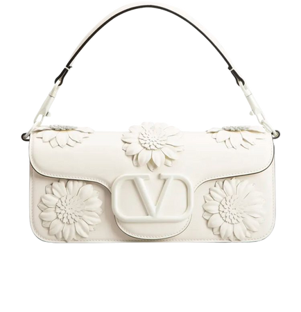 valentino flower leather shoulder bag - white