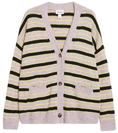 Relaxed knitted cardigan - Pink & black stripes - Monki WW