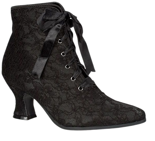 Sinister Soles Black Lace Victorian Ankle Boots